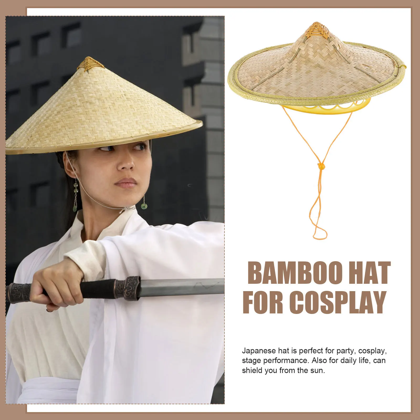 

Ninja Bamboo Hat Lightweight Breathable Adjustable Rope Comfortable One Size for Party Cosplay Samurai Accessories