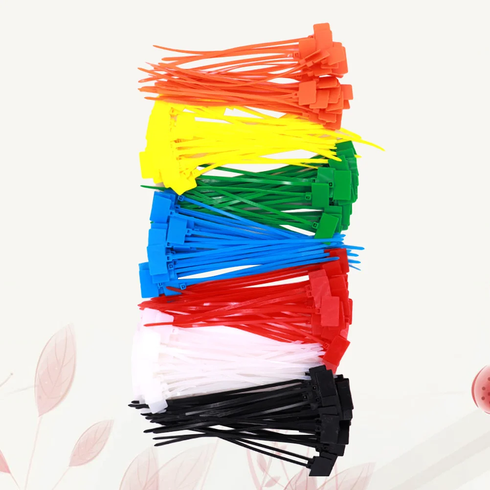 

250Pcs Nylon Cable Ties with Marking Labels Heavy Duty Wire Wraps for Network Power Cables 4x150mm 7 Colors Mixed Use