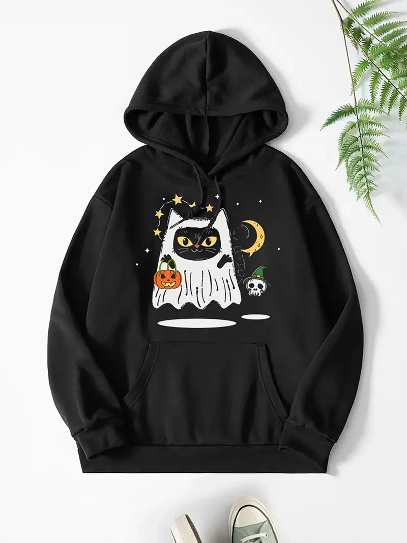 

Autumn and Winter New Sweatshirt Casual All-match Halloween-themed Printed Loose Pullover Hooded Sweatshirt Slimming Top