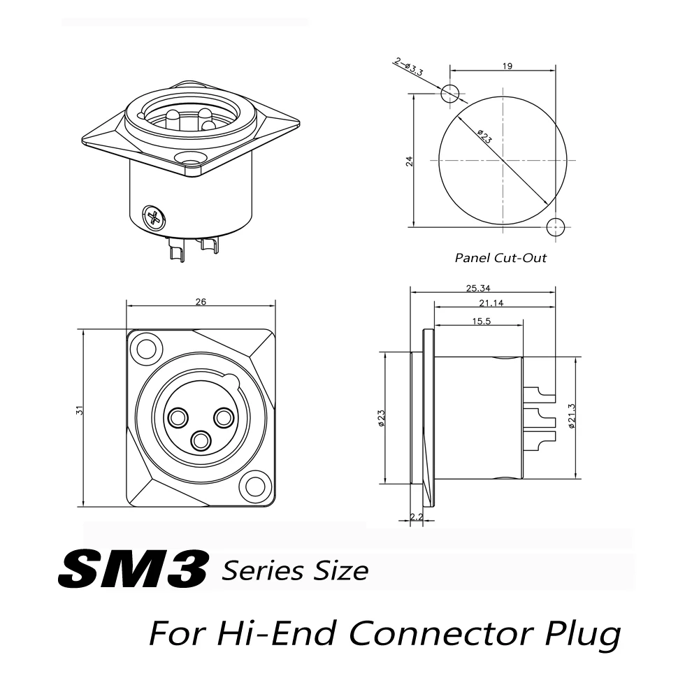 Monosaudio النحاس النقي XLR المقبس الشاسيه لوحة جبل الذهب/الروديوم مطلي المتاحة SM3/SF3 ذكر أنثى 3 دبوس محول