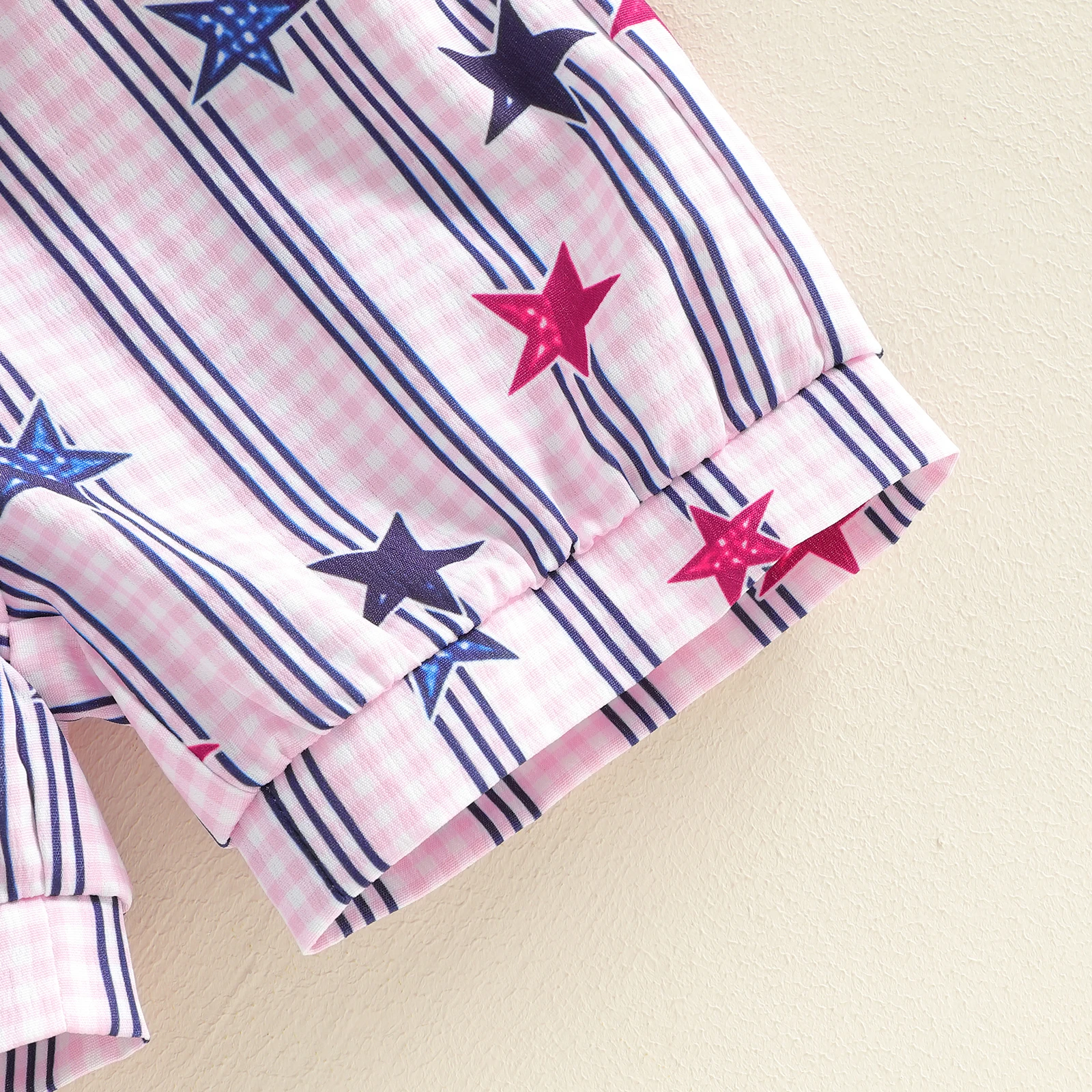 Toddler Girl 4th of July Outfit Stripe Star Print Fly Sleeve Square Neck Tops Elastic Waist Shorts 2Pcs Clothes Set