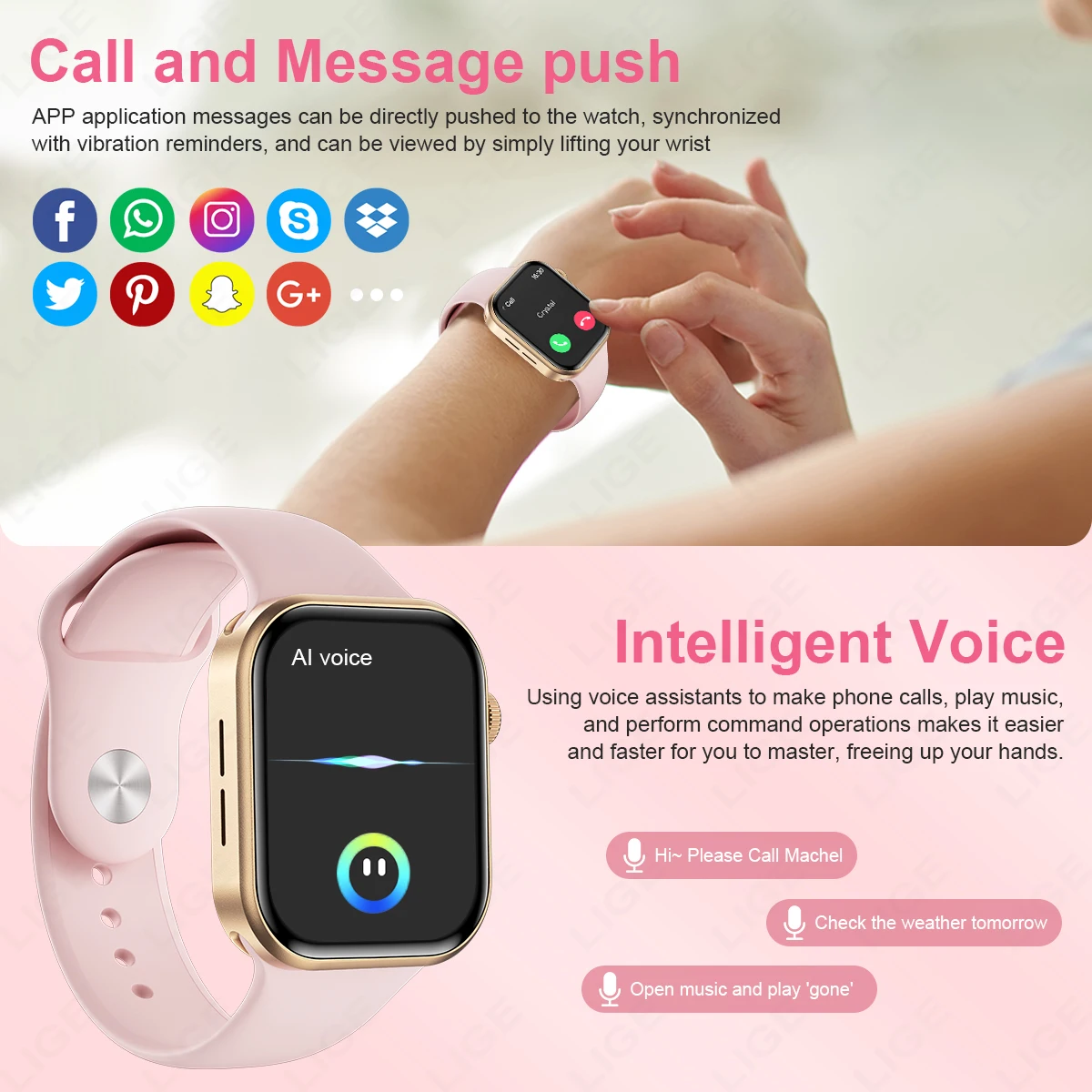 Reloj inteligente LIGE Ultra con 3 correas para hombres y mujeres, AMOLED, frecuencia cardíaca, llamada Bluetooth, deportes, Fitness, reloj inteligente resistente al agua para IOS y Android