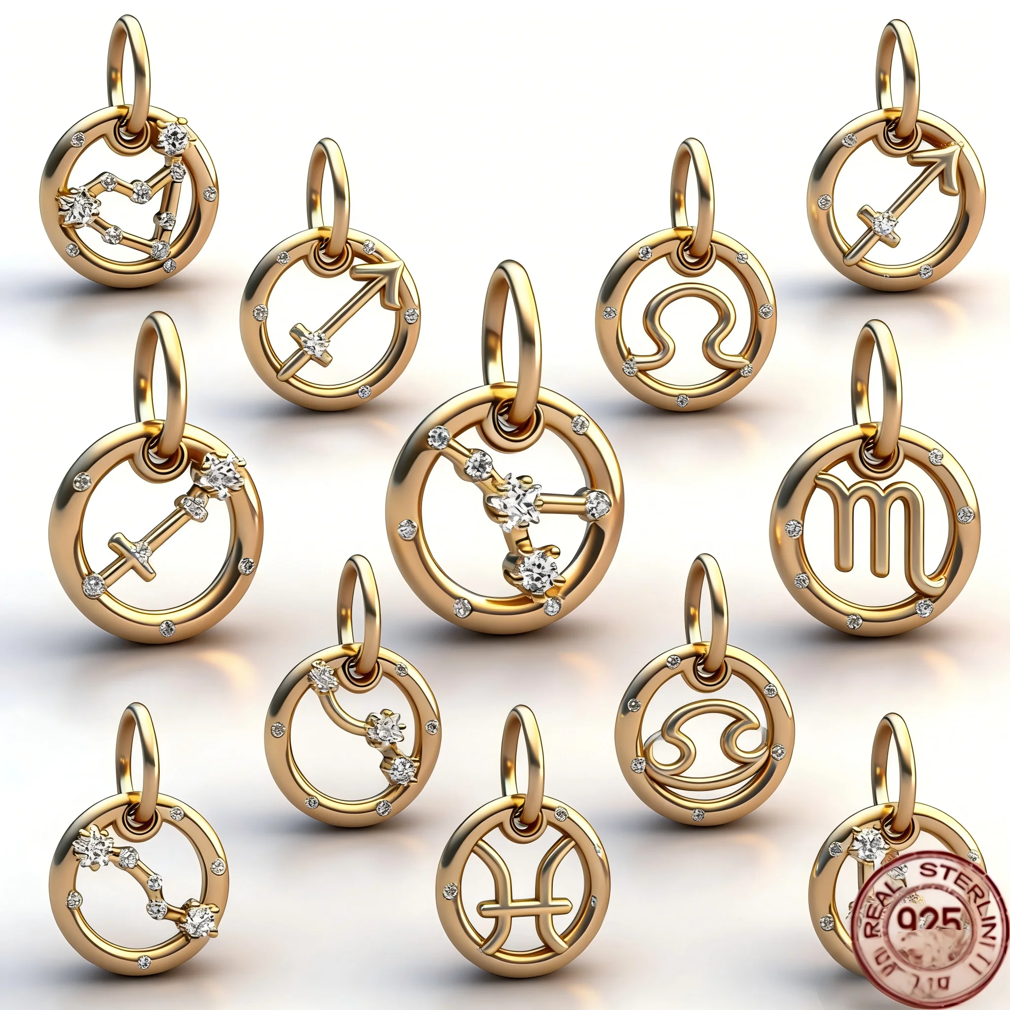 

New 925 Silver Gold Plated Cancer Capricorn Libra Aries Pendants Charms Beads Fit Original Bracelet DIY Jewelry Accessories