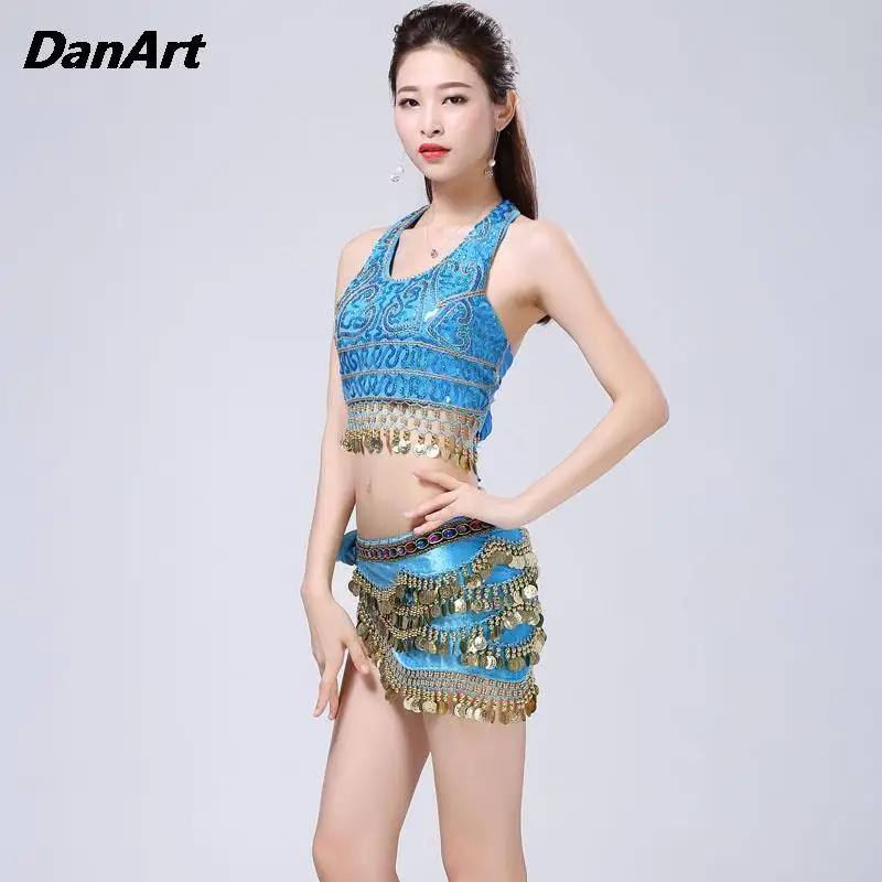 

Women Belly Dance Costume Ladies Sequin Bra+Buttock scarf Split Body Set Girl's Sexy Holiday Stage Performance Costume