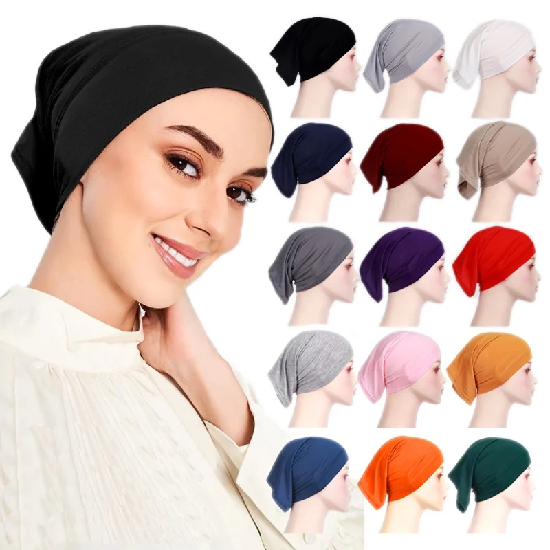 Fashion Women Inner Hijab Tube Muslim Cap Bonnet Plain Islamic Underscarf Bamboo Jersey Undercaps