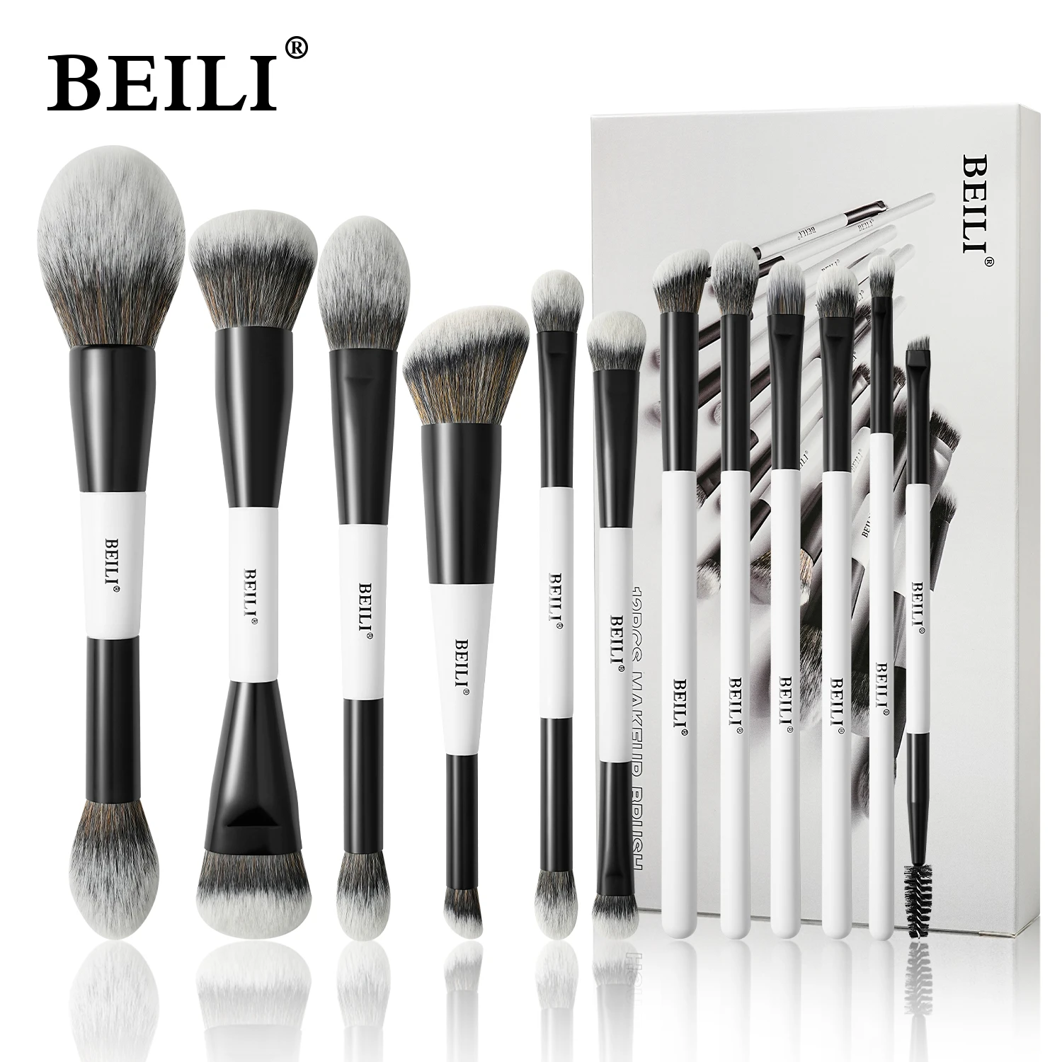 

BEILI Makeup Brushes 12 Pieces 18 In 12 Double-Sided Contour Foundation Highlight Blush Brush Eyeshadow Eyeliner Concealer Brush