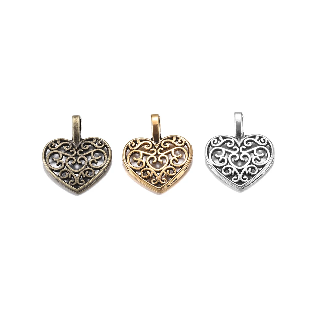 30pcs/lot Tibetan Bronze Plated Hollow Out Heart Antique Pendants Findings DIY Charms Bracelet Jewelry Making Supplies