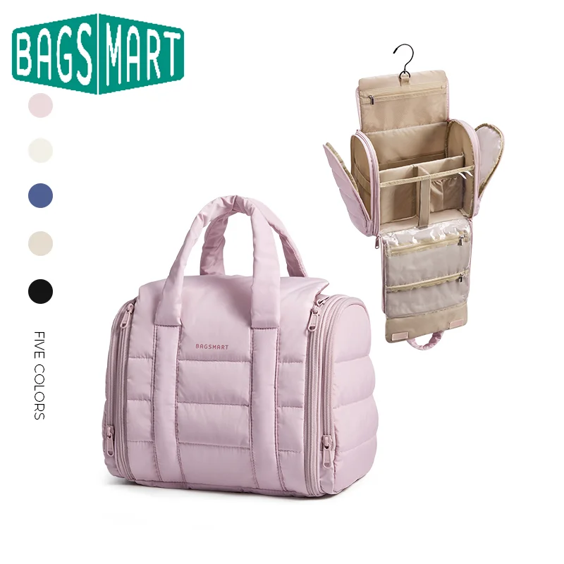 BAGSMART Borsa da toilette da donna con gancio per appendere Borsa cosmetica per trucco gonfio resistente all'acqua per accessori Contenitore per shampoo Toilette