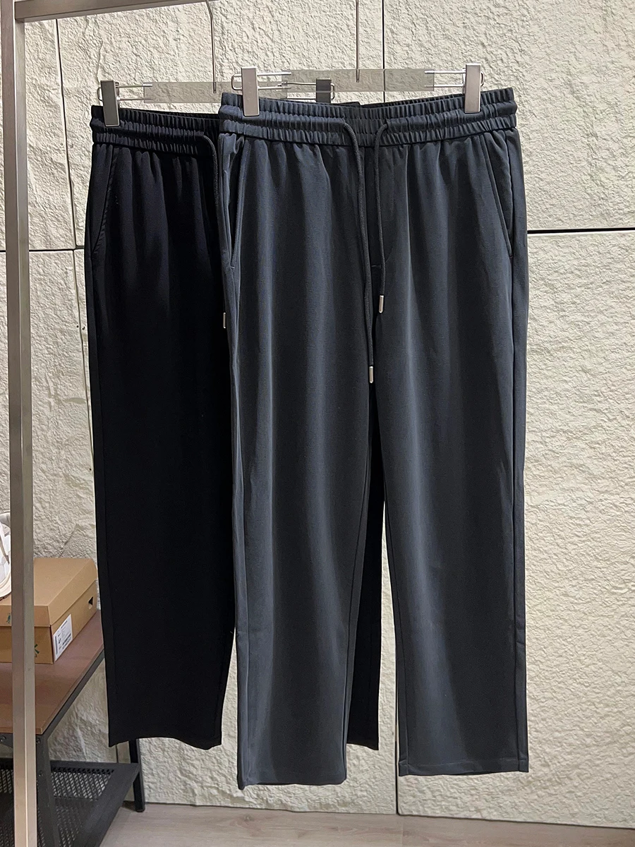 Smooth Drapey Vertical Stripe Knitted Casual Pants for Men Breathable Stretchy Comfortable Loose Fit Straight Leg Leisure Tro...