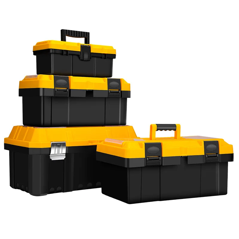 Storage Plastic Tool Box with Removable Tray,Small Tool Box Organizer with Screw Box, Yellow Hardware Organizer for Home