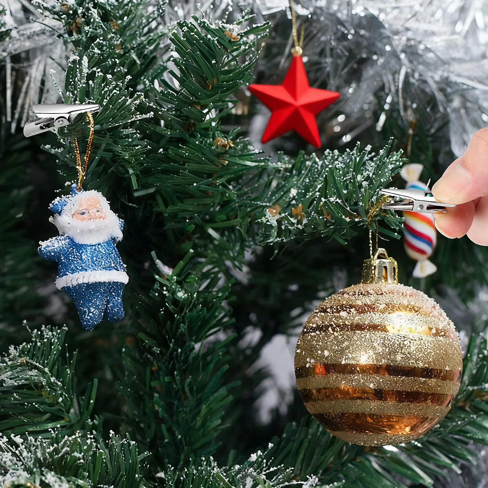 50Pcs Metal Christmas Ornament Clips Professional Iron Xmas Decoration Clips Multifunctional Tree Wreath Adornment Clamps