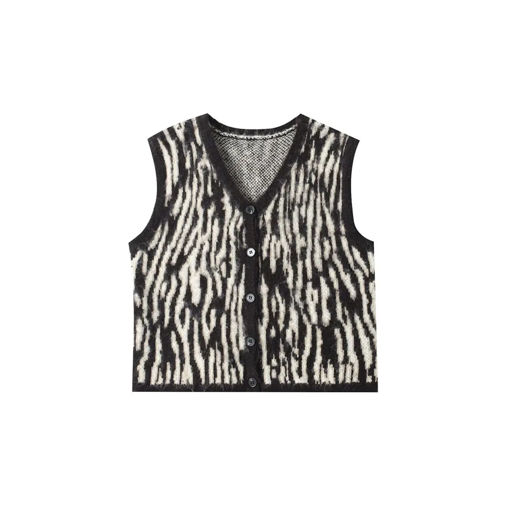 

Autumn new women's clothing retro modern commuting style layered zebra pattern knitted vest