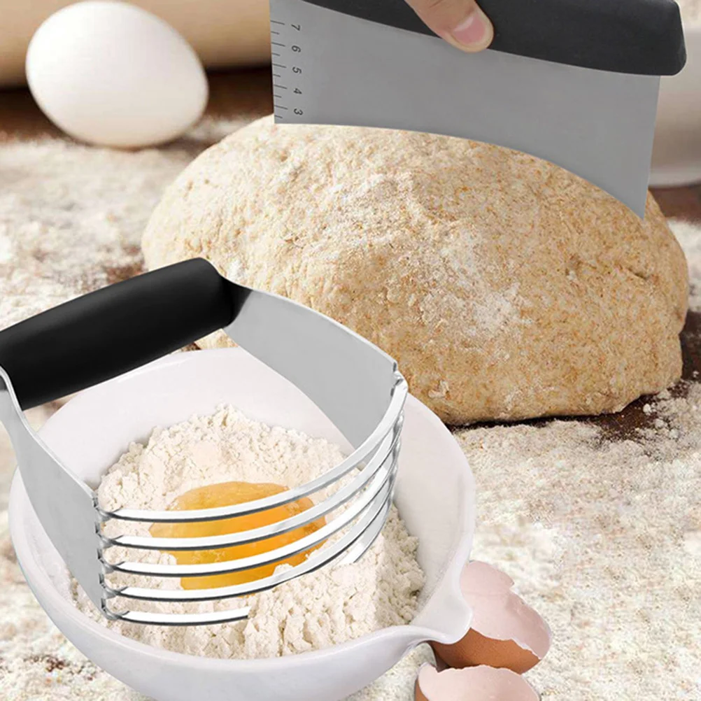 

3PCS Flour Cut Oil Mixer Pastry Dough Blender Knife Cake Scraper Baking BBQ Tool Set Stainless Steel Plastic Silicone
