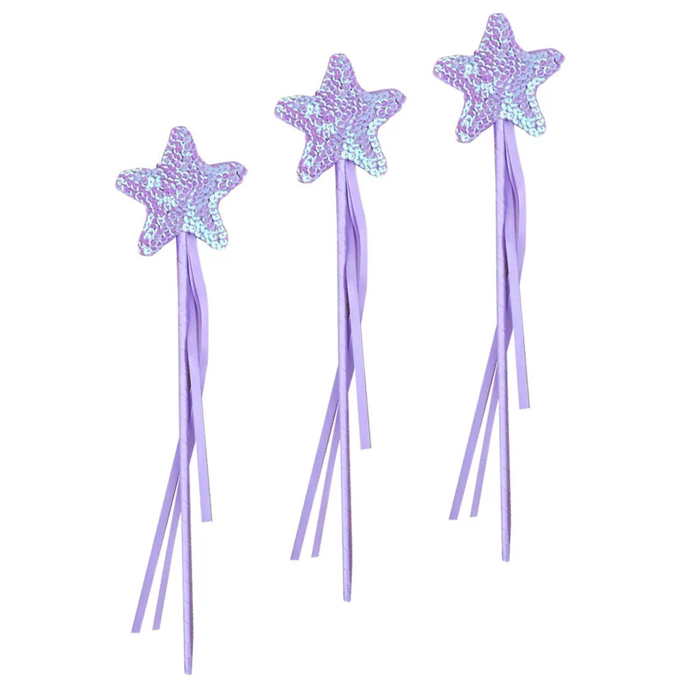 Bacchette da fata a forma di stella da 3 pezzi, design a nastro, bastoncini da fata colorati per ragazze, feste, cosplay, spettacoli teatrali