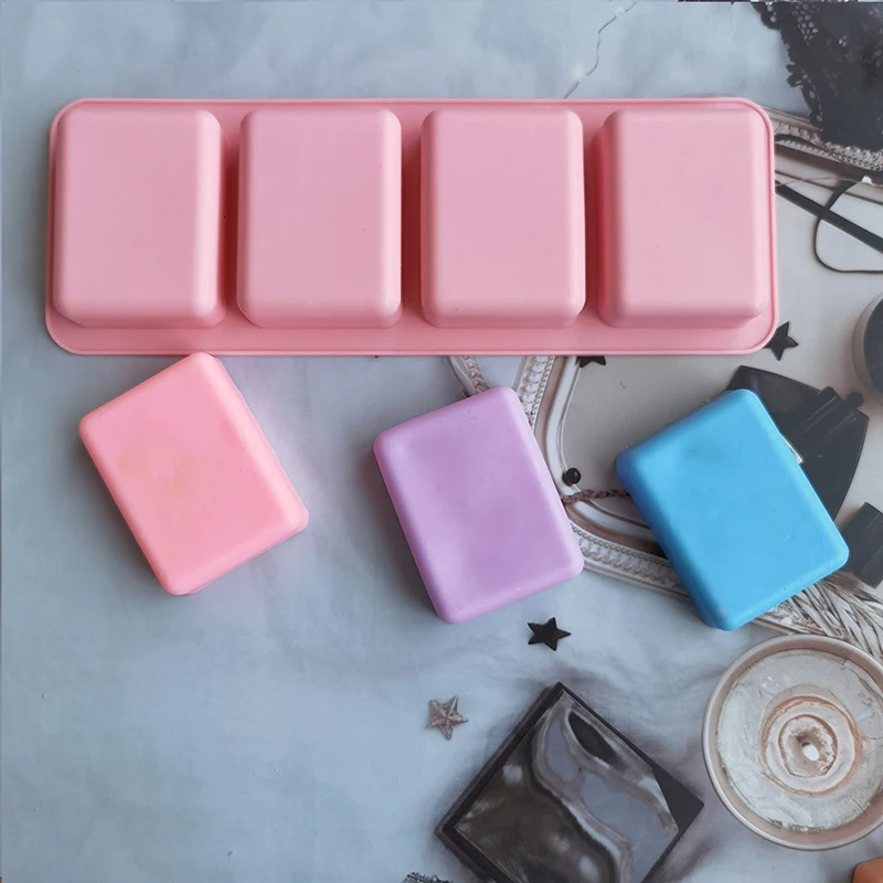 1Pc 4 Holes Square Soap Mold Silicone Mold DIY Aromatherapy Handicraft Soap Making Mould Cake Bread Baking Tools