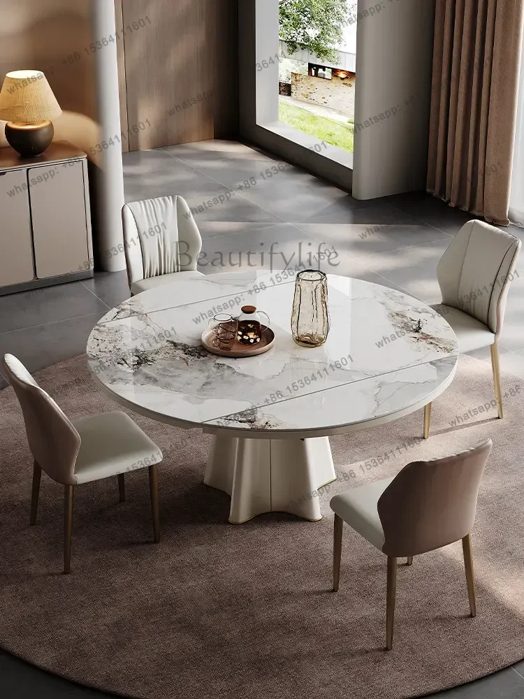 Modern Light Luxury Folding Dining Table Slate Round Table Telescopic Square And Round Dual-purpose Dining Table Set Furniture