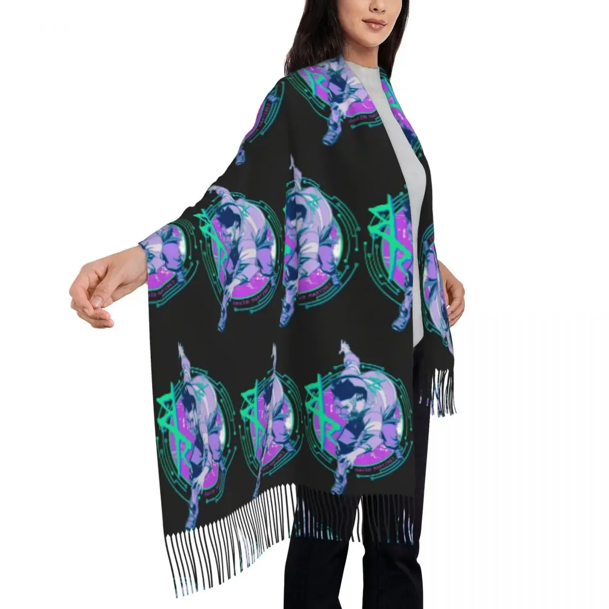David Cyberpunk Edgerunners C Bufanda Bufandas con borlas para mujer Chales y chales suaves y cálidos Chal grande para otoño e invierno