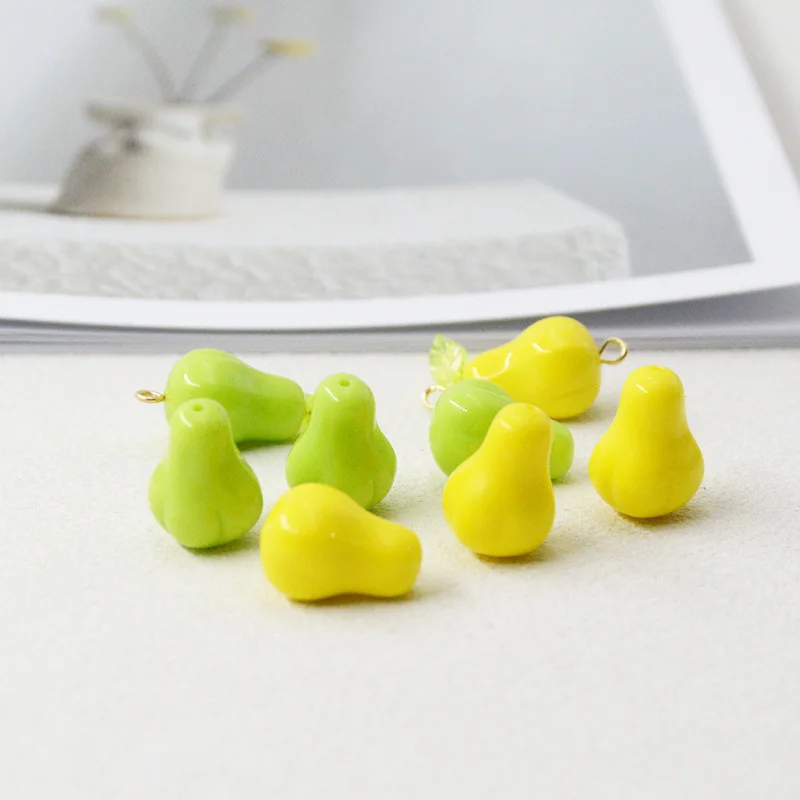 10PCS 12x16MM Acryl Perlen Obst 3D Birne Form Lose Spacer Perlen für Schmuck Machen Liefert diy Halskette Armband Zubehör
