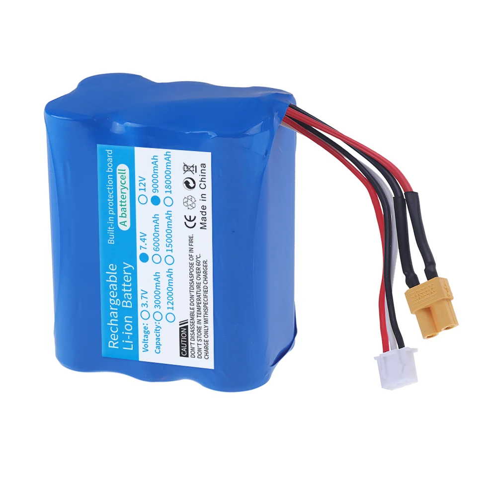 HUINA 1580 1583 580 550 582 1/14 RC 장난감 부품용 고용량 Rc 자동차 배터리, 18650 리튬 이온 배터리, XT30 플러그 포함, 7.4V, 9000mAh