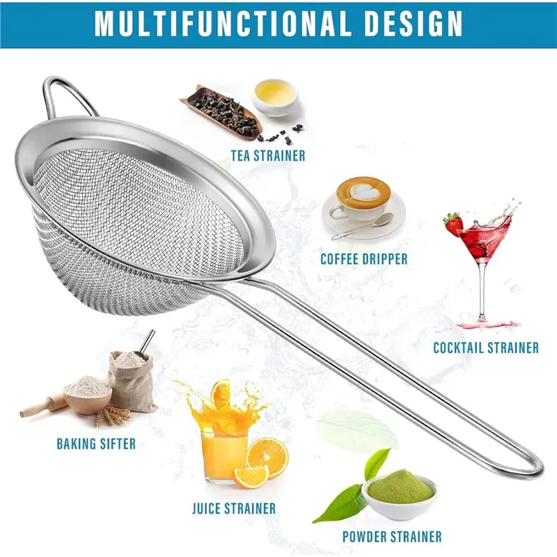 M12K-Small Strainer 9-Pack Stainless Steel Fine Mesh Steel Cone Shaped Cocktail Tool For Juices, Teas, Herbs, Coffee Drinks