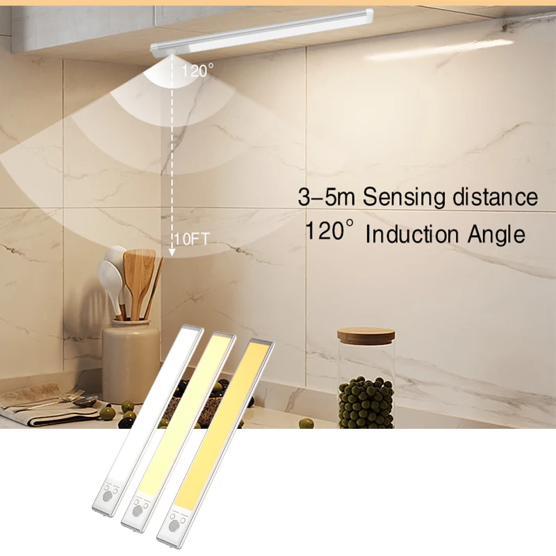 1 Stück kabellose wiederaufladbare LED-Schrankleuchte mit Bewegungsmelder – für Schrank, Küche, Kleiderschrank, Treppen – Typ-C-Ladelichtleiste