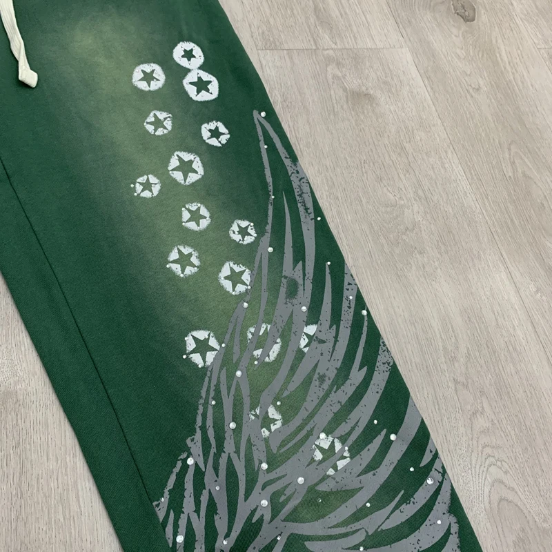 الأوروبية الأمريكية الشارع الشهير فقدت المعقدة السراويل الخريف الشتاء تفعل القديم غسلها الساخن الماس المفقودة Sweatpants معقدة #4