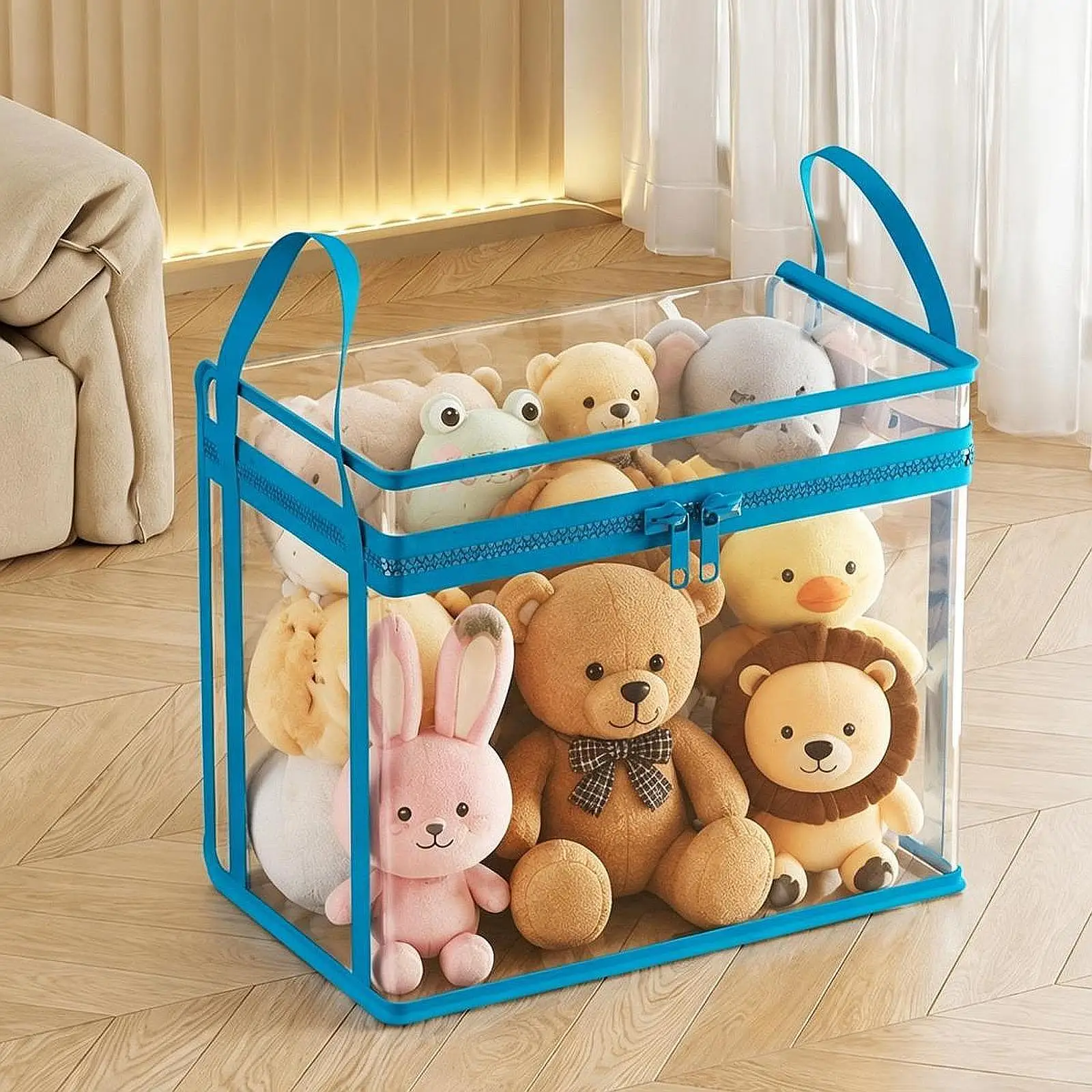 Plush Toy Organizer Box Stuffed Animal Storage Bag Zoo Toy Holder Dustproof Reusable Portable Doll Bin for Nursery Balcony