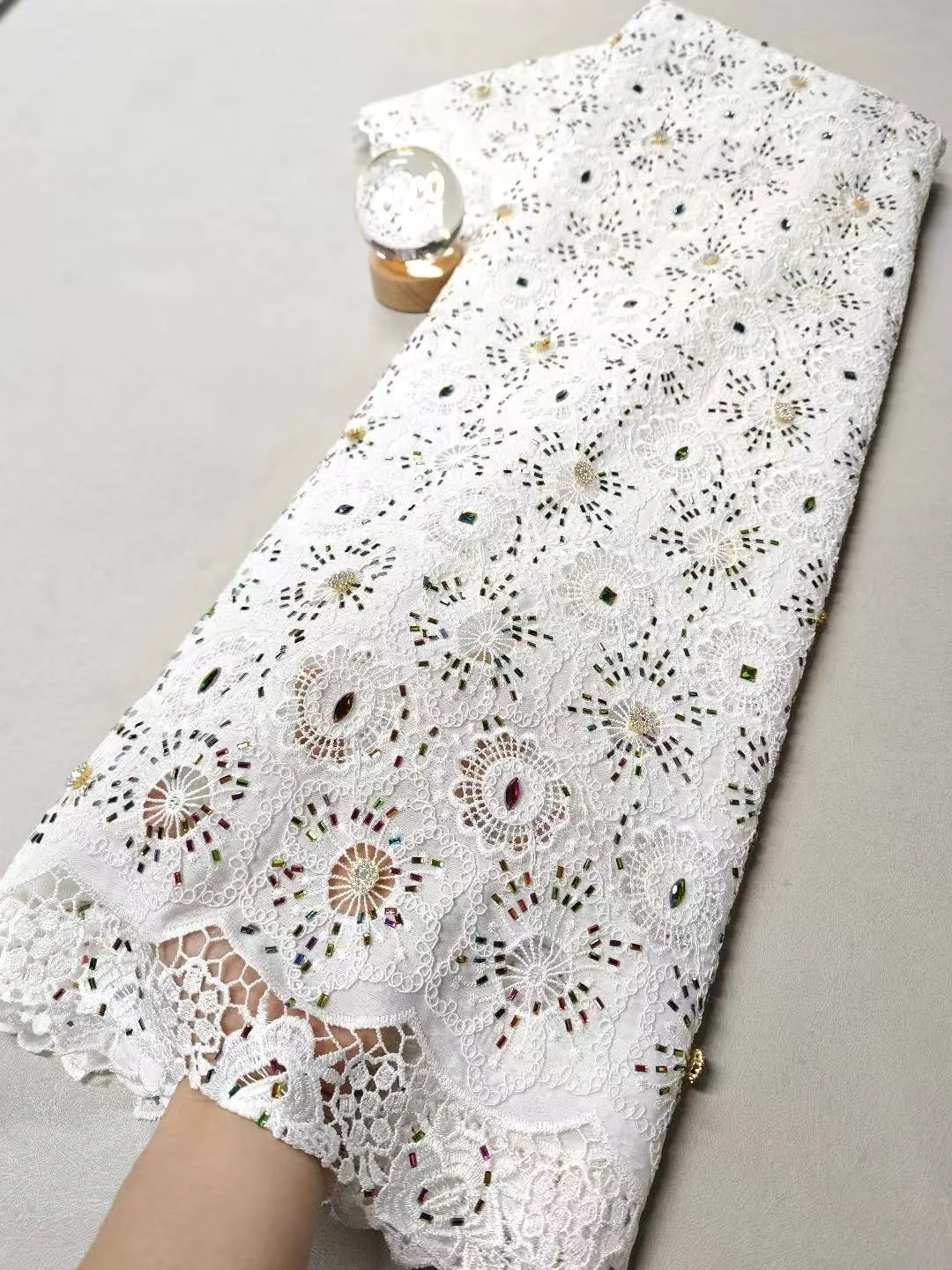 

High-Quality Africa Nigerian Sequins Cotton Embroidery Lace Fabric Tulle 5 Yards for Wedding Party Dresses Chiffon XL189 2026