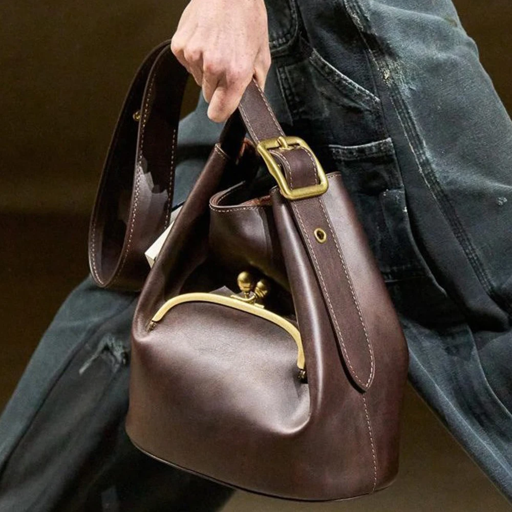 

Retro Kisslock Bucket Bags for Women Luxury Designer Shoulder Bag High Quality Women Bag NEW Hobos Tote Handbags and Purses Chic