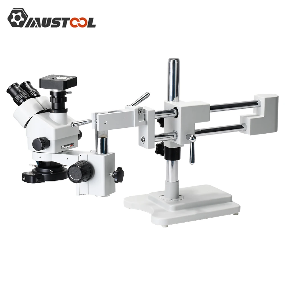 

MUSTOOL 3.5X 7X 45X 90X Double Boom Stand Zoom Simul Focal Trinocular Stereo Microscope+41MP Camera Microscope For Industrial PC