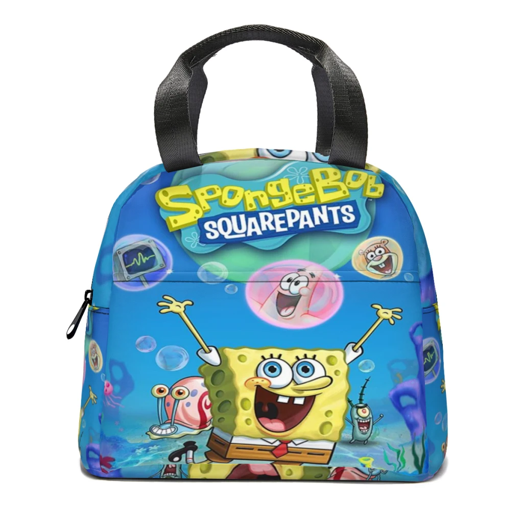 Sponge-bob Cartoon Portable Lunch Bag Food Thermal Box Durable Cooler Lunchbox with Shoulder Strap Picnic Bag Office