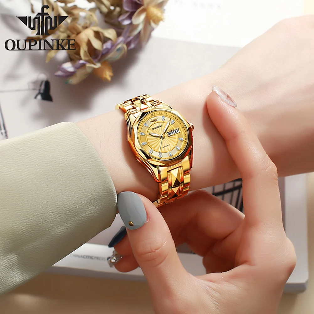 OUPINKE 3172 Fashion Business Mechanical Watch For Women Stainless Steel Dual Calendar Ladies Wristwatch Luxury Automatic Watch