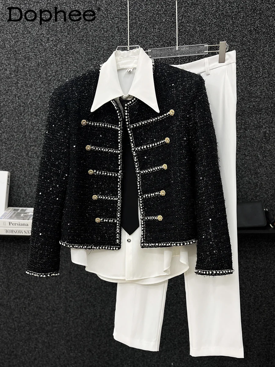 

2024 Autumn Winter New High-end Beaded Diamond-encrusted Small Fragrant Coats Men's Tweed Handsome Short Sequined Trendy Jackets