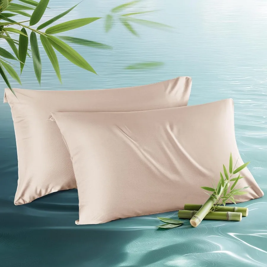 

Queen Size Cooling Pillow Cases Set of 2 with Zipper Closure for Hot Sleepers Made from Rayon Derived from Bamboo Soft and Brea