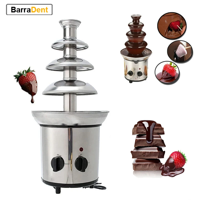 4Tier Stainless Steel Electric Chocolate Fondue Fountain Machine Home Appliance Candy Fountain Waterfall Melting Tower for Party