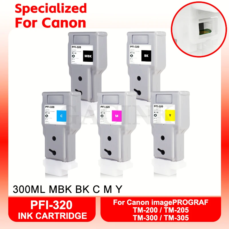 

For Canon PFI-320 PFI320 Compatible Ink Cartridge For imagePROGRAF TM-200 TM-205 TM-300 TM-305 Dye & Pigment Ink 300ML 5PCS/Set