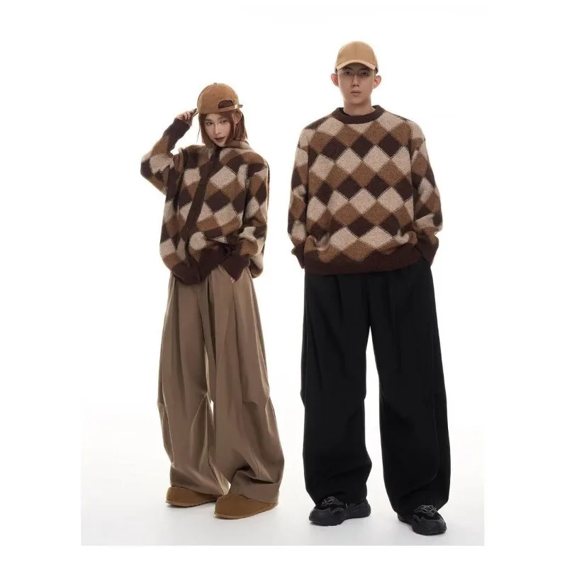 Autumn Winter Mink Hair Lazy Wind Sweater Men and Women Loose American Retro Trendy Couple Knitted Sweater Top Coat Is Simple