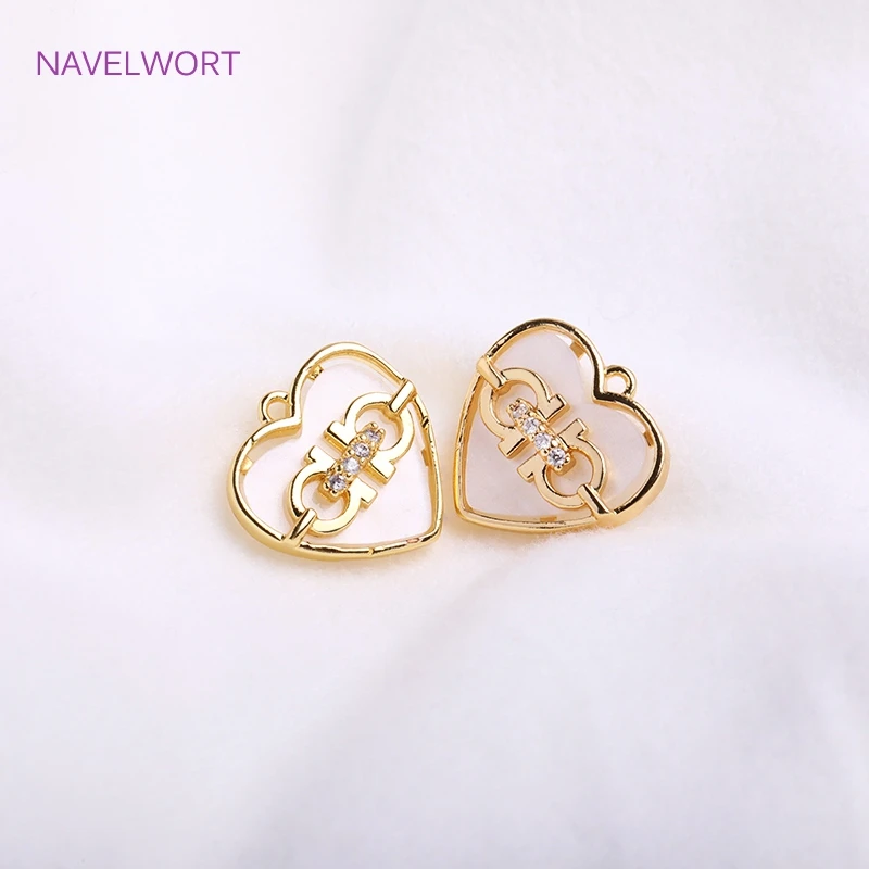 14K Gold Plated Heart Charms For Jewelry Making,Brass Metal Natural Shell Love Pendants For Fashion Earring Making Accesssories