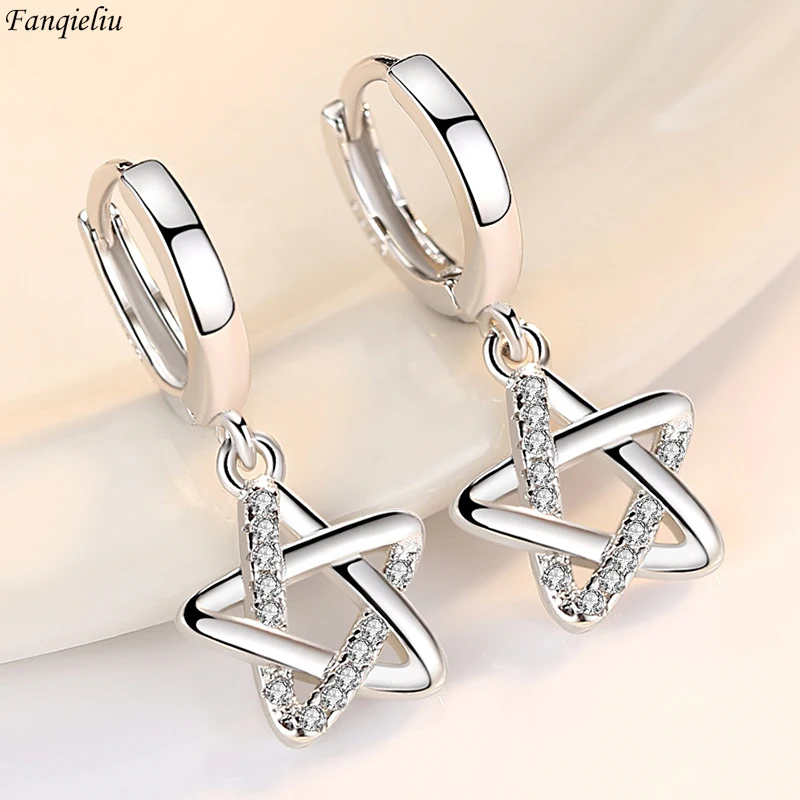 

Fanqieliu 925 Silver Needle Woman's High Quality Crystal Jewelry Trendy Zircon Star Drop Earrings New FQL23570