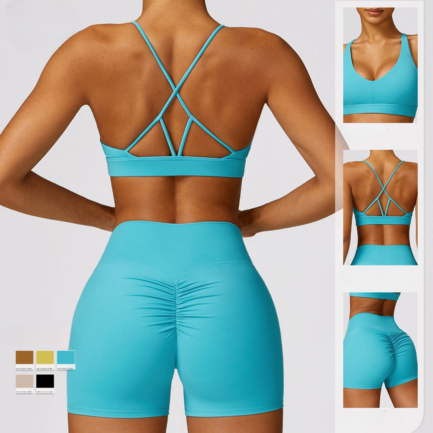 2Pcs Long-sleeved Shirt Workout Set Women Yoga Suit Quick Dry Gym Set Women Running Fitness Bra Scrunch Pants Sports Suit Female