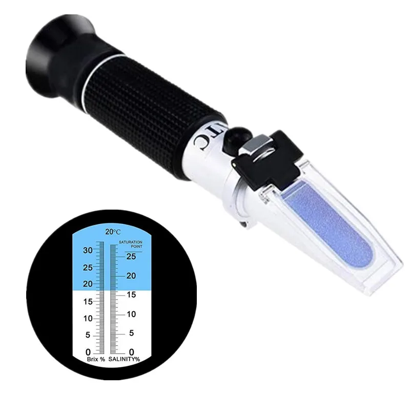 Handheld Refractometer 0-32% Sugar Tester 0-28% Salinometer 2 in 1 Refractometer ATC Brix Refractometer for Brine Fruit Beer