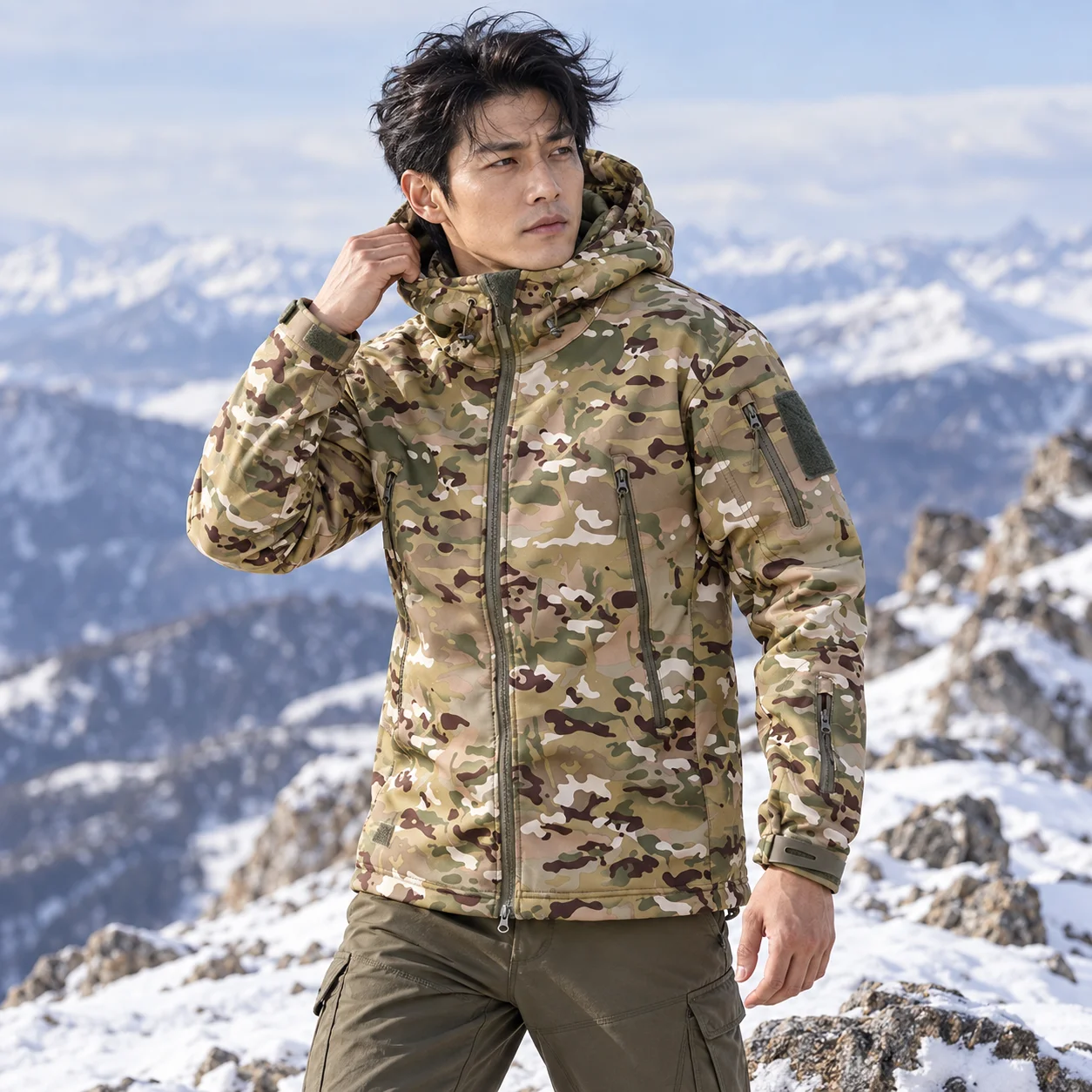 Tactical Jacket Men Outdoor CP Camouflage Waterproof Soft Shell Jackets Mens Winter Warm Fleece Flight Coats Hiking Hunt Clothes