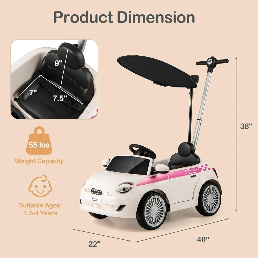 รถเข็นเด็กแบบ 3 in 1 รุ่น Fiat 500 พร้อมที่วางเท้าแบบยืดหดได้  มีที่จับควบคุมสำหรับผู้ปกครอง