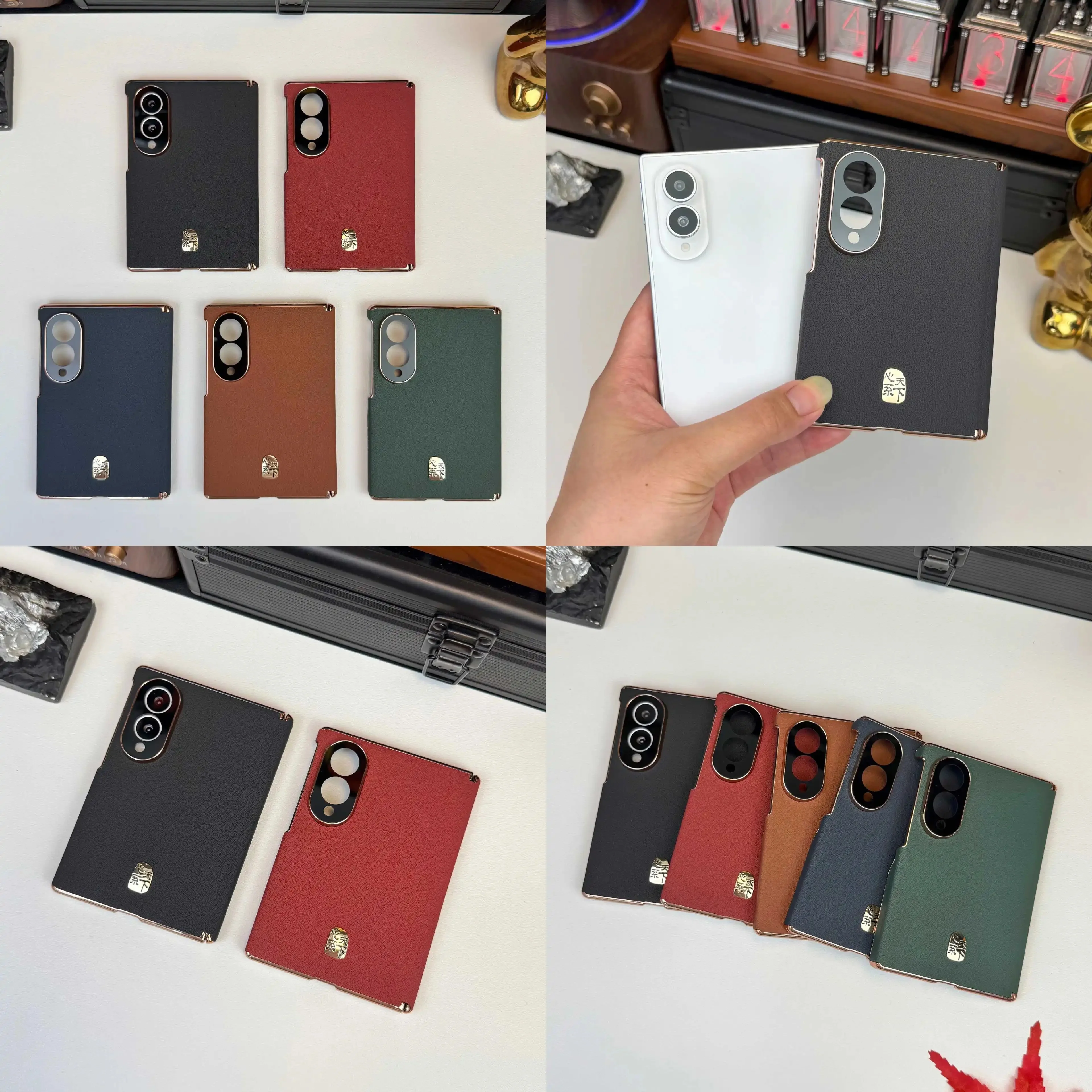 Magnetic Center Axis Hinge Protection for Samsung Z Fold 8 Case,Precise Small‑hole Lens Protection & Nappa Vegan Leather Case