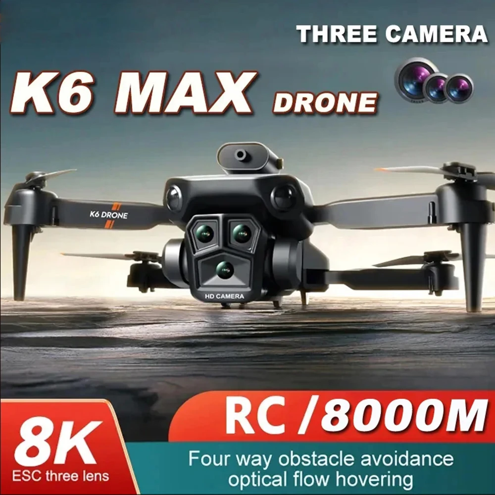 K6 Max طائرة بدون طيار كوادكوبتر ، 8K ، GPS ، 3 كاميرات ، زاوية واسعة ، تدفق بصري ، تجنب عقبة رباعية الاتجاه ، احترافية ، جديدة ،