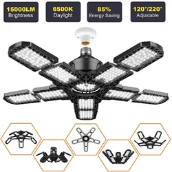 Deformable LED Garage Light with 3/5/10 Adjustable Panel E26/E27 Ceiling Lamp for Warehouse Workshop Industrial Lighting Fixture