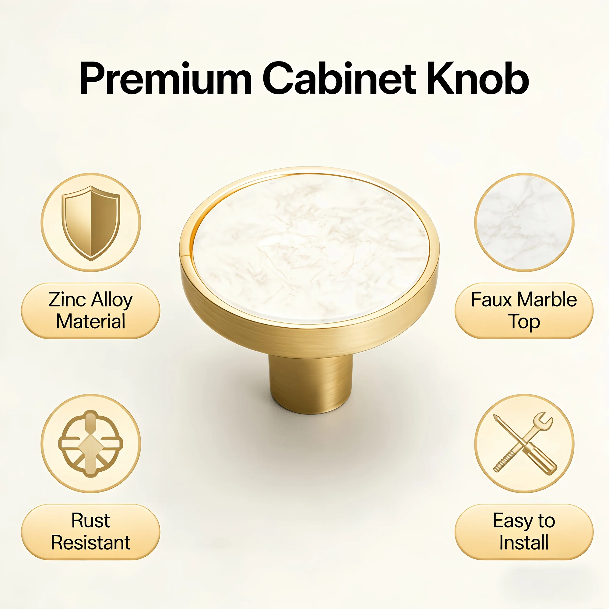 2PCS Gold Cabinet Knobs Round Brass Drawer Pulls with Mounting Screws Dresser Drawer Knobs Kitchen Cabinet Door Handles Decorati