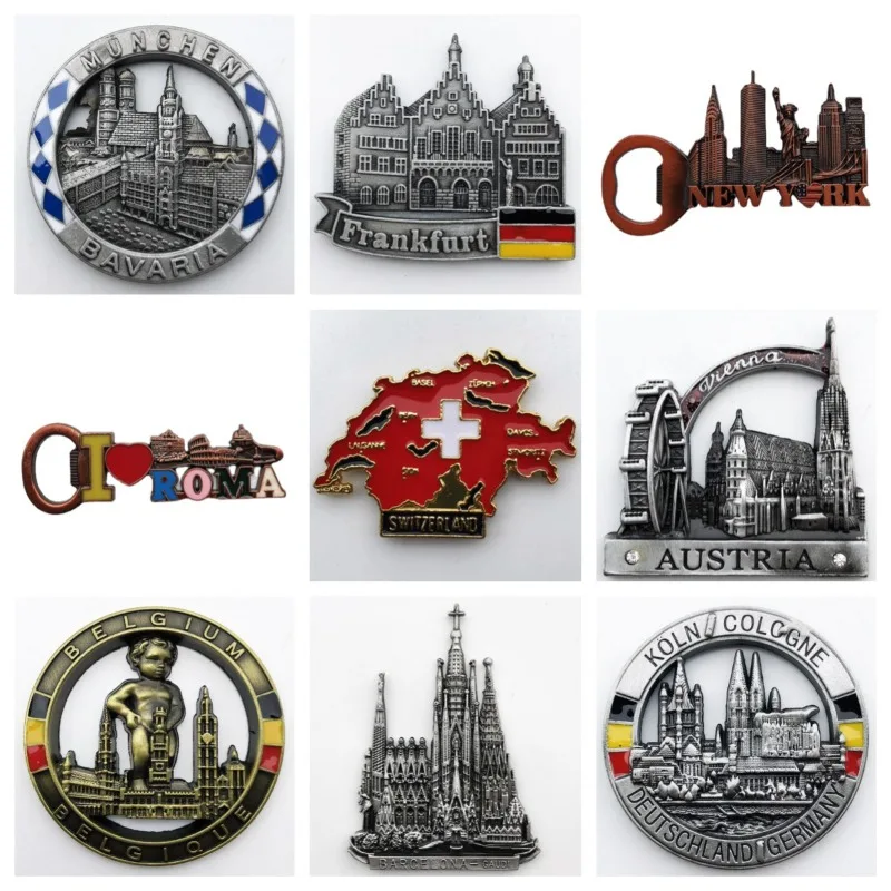 Metal Fridge Magnets France Belgium Travelling Souvenirs Mont-Saint-Michel Prague Roma Brugge Fridge Stickers Christmas Gifts