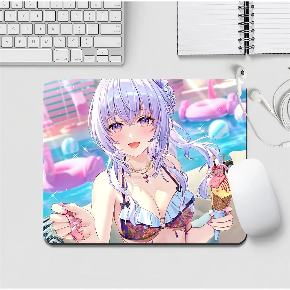 Cute Gaming Mouse Pad,Small Square Desk Mat,Anti-slip Rubber Base,Stitched Edges,Two Tone Hair Devil Bat Anime Girl Pad