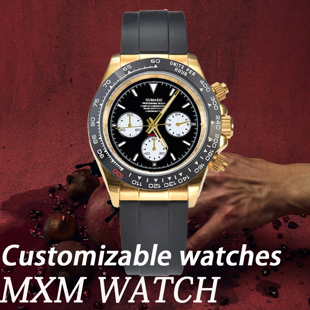 Montre vk63 personnalisée 39.3MM Vk63 mouvement à Quartz montre en or boîtier en acier étanche pour hommes cadran noir chronographe montre lumineuse